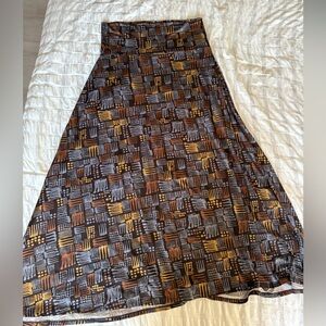 XL - LuLaRoe Maxi Skirt with Brown, Blue and Gold Geometric Design